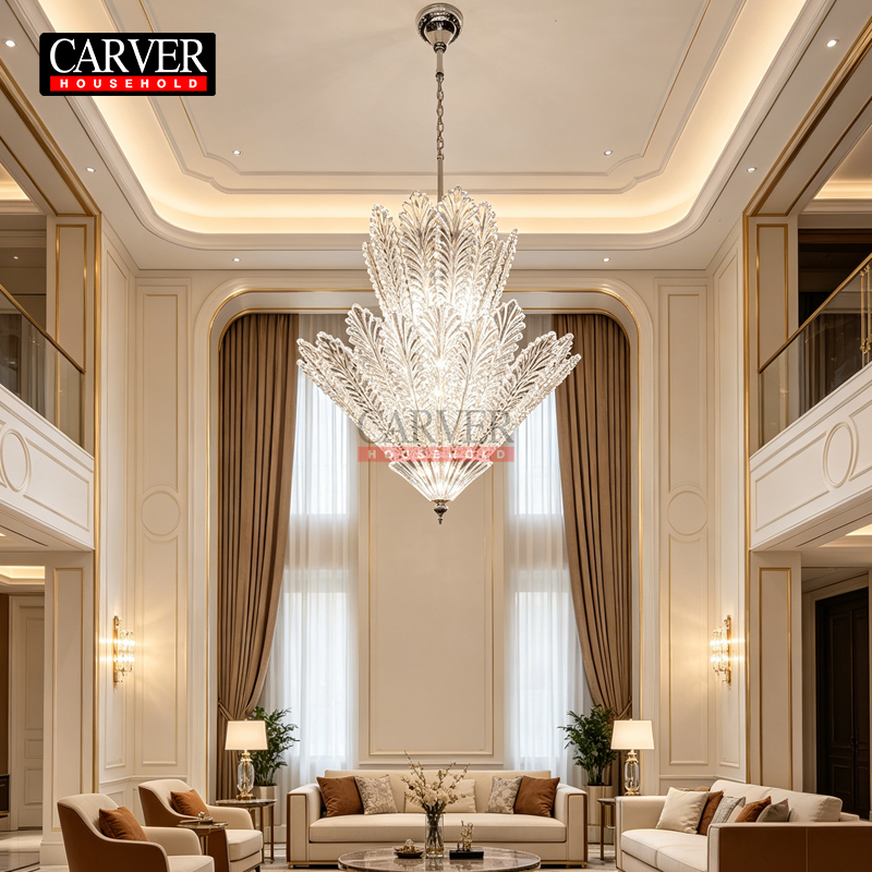 Light luxury French hotel restaurant, maple leaf crystal chandelier, post-modern model room, 24-inch glass living room lamp - Image 4