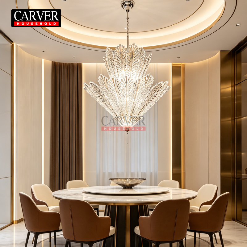 Light luxury French hotel restaurant, maple leaf crystal chandelier, post-modern model room, 24-inch glass living room lamp - Image 5