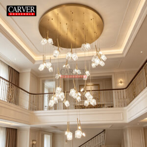 American-style country duplex crystal chandelier, vintage hotel apartment, hollow living room, brass chandelier lighting
