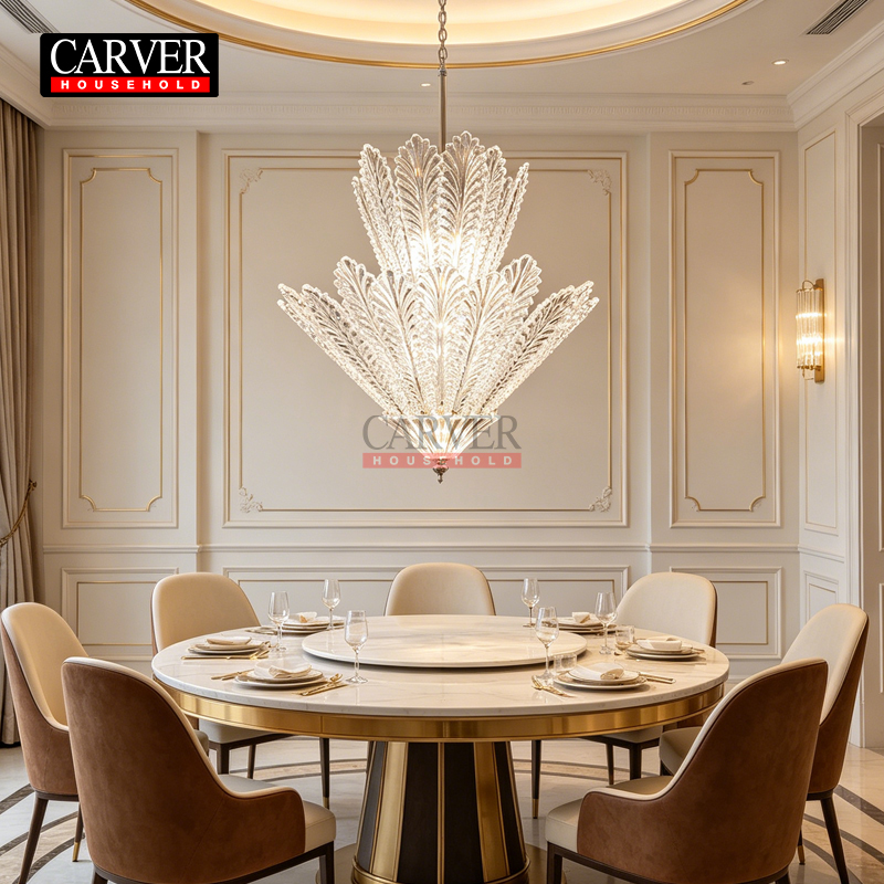 Light luxury French hotel restaurant, maple leaf crystal chandelier, post-modern model room, 24-inch glass living room lamp - Image 7