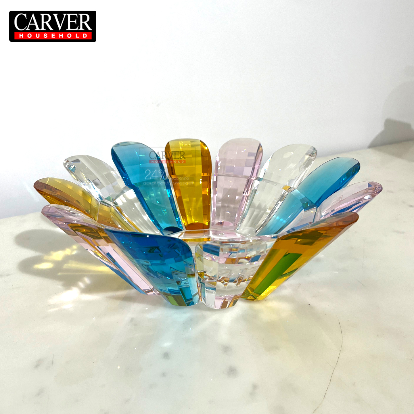 Crystal fruit plate on coffee table in modern villa living room; fruit tray on dining table in hotel wedding banquet hall or restaurant. - Image 5