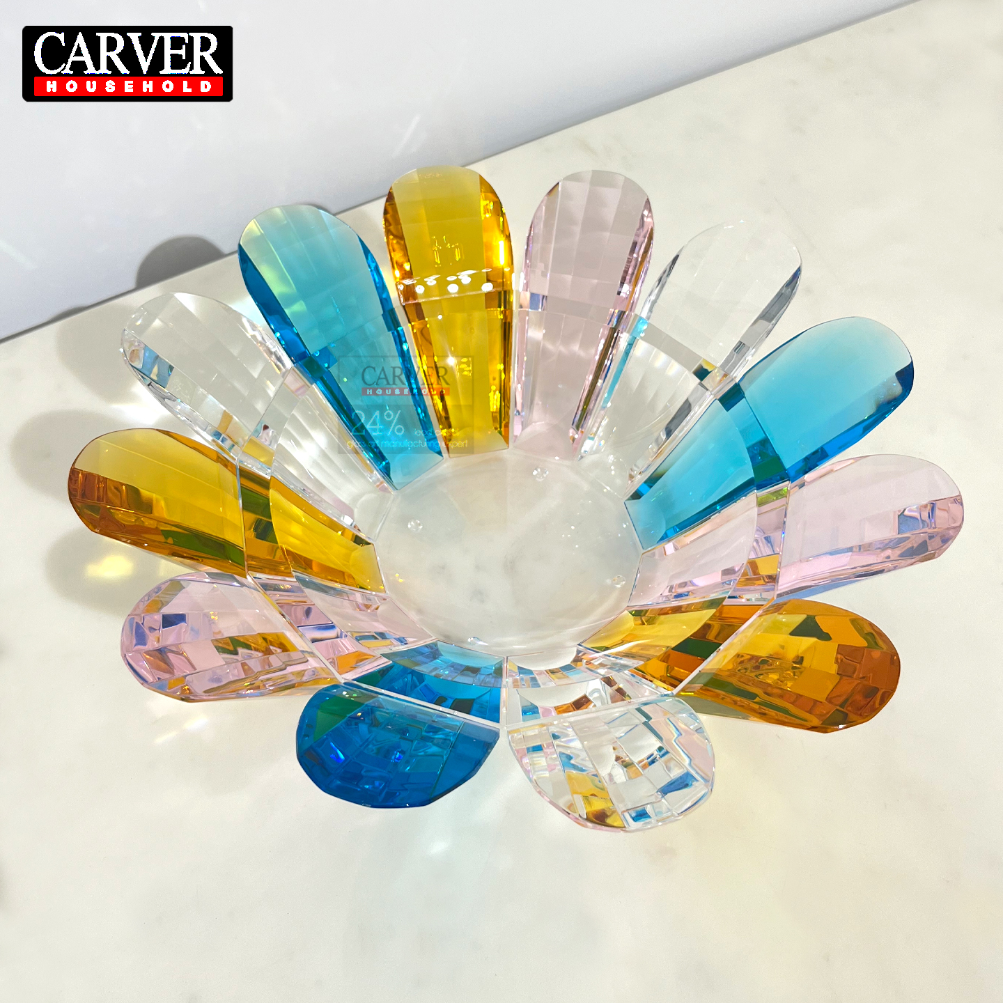 Crystal fruit plate on coffee table in modern villa living room; fruit tray on dining table in hotel wedding banquet hall or restaurant. - Image 4