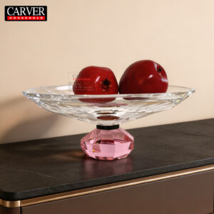 Light luxury French villa living room, coffee table, fruit tray, high-end hotel restaurant, colorful crystal large fruit tray